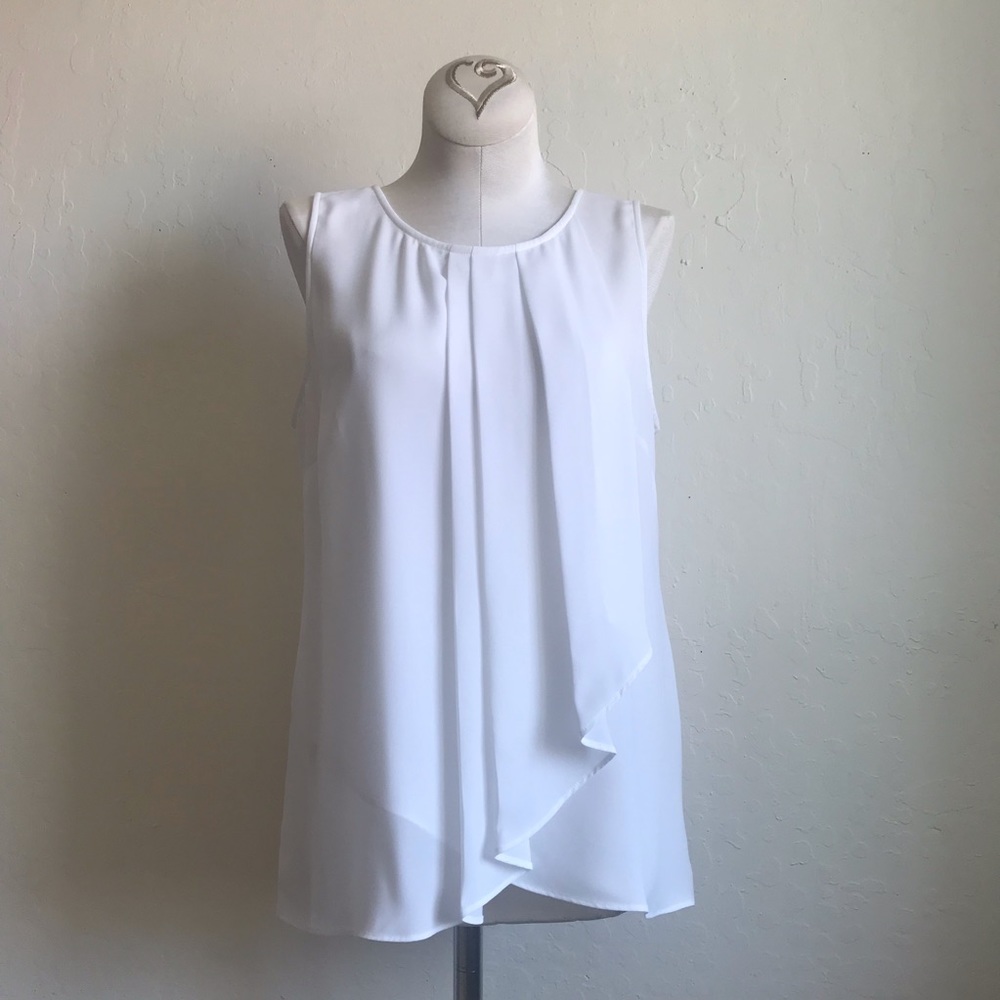 WHBM Sleeveless Cascading Layer Shell Blouse Top Ecru 2